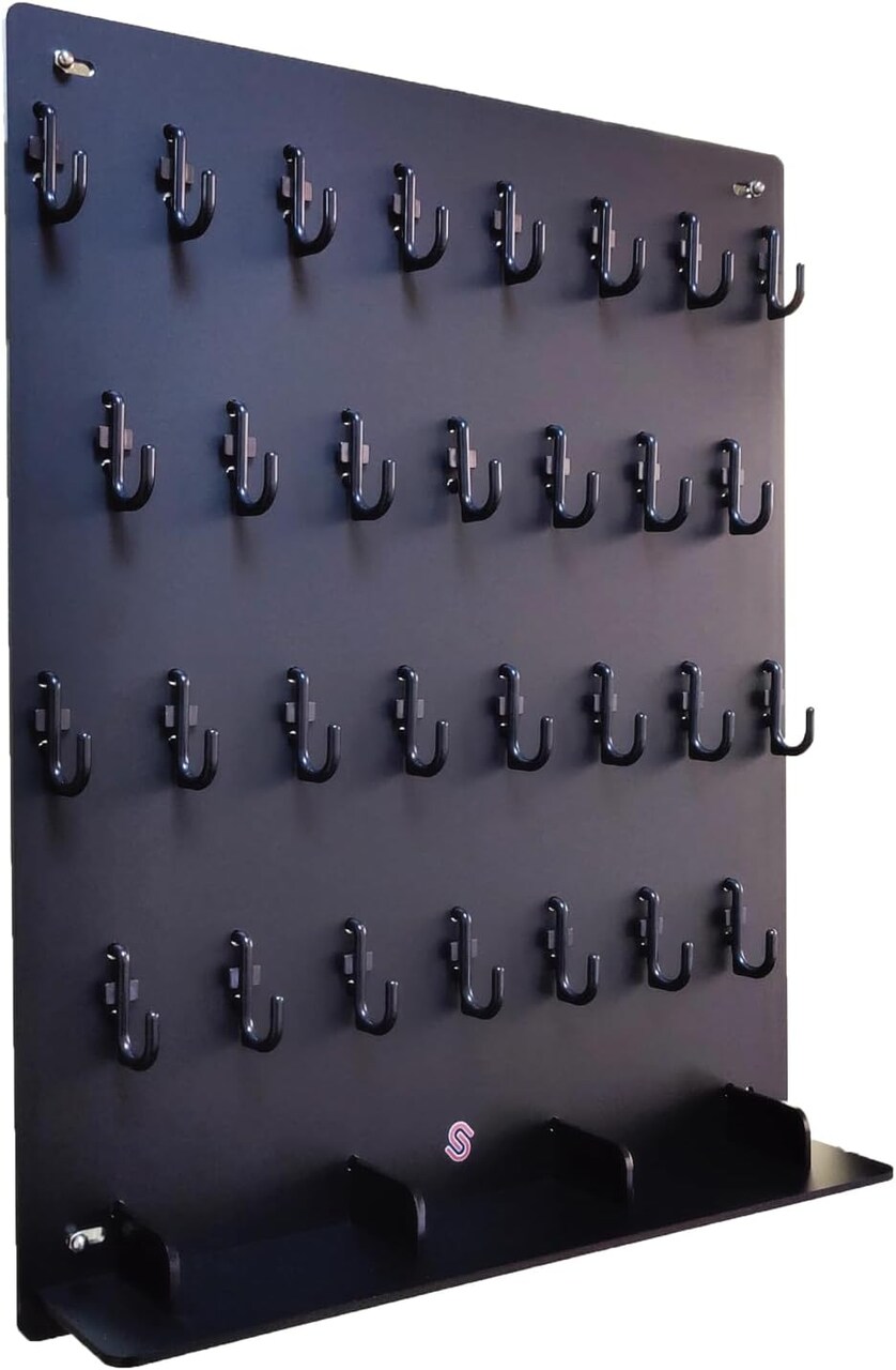 P0004 Acrylic Key Holder Board with 30 Hooks, Wall-Mounted Key Organizer 14 3/4" x 18 3/4", Thick Buckle Upgrade, Matte Black with Pallet for Garage, Office, Car Dealer, Hotel